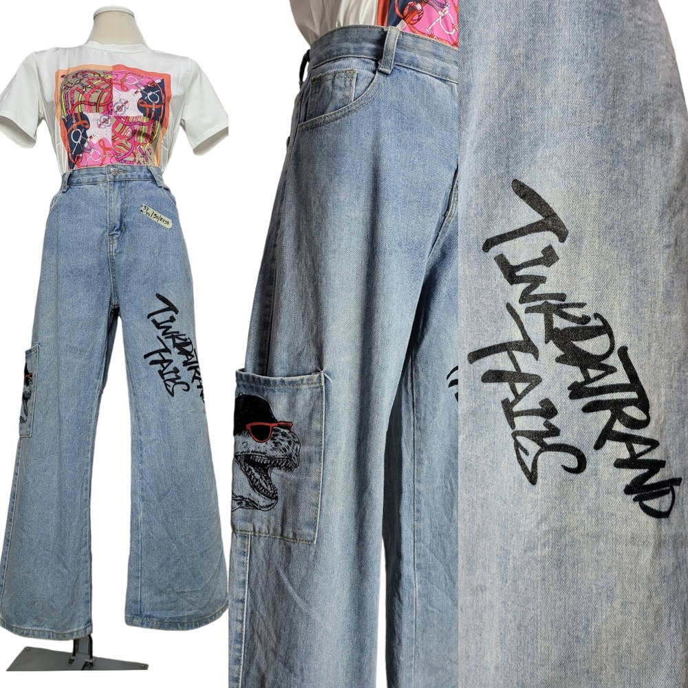High Rise Graphic Baggy Pants